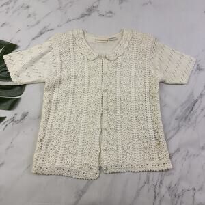 Jaclyn Smith Womens Vintage 90s Cardigan Sweater Size M White Crochet Cottage